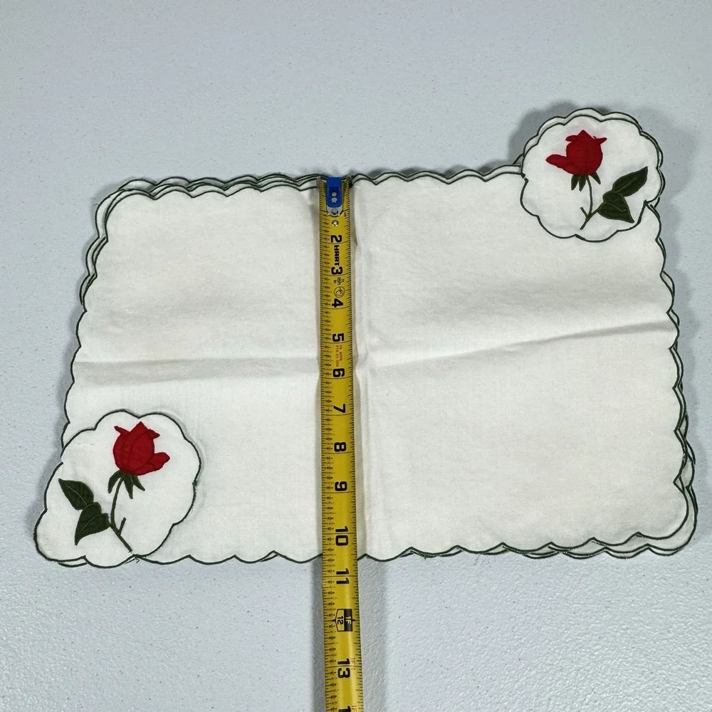 Vintage Floral Silverware Pocket Placemats Set of 6 Embroidered Red Rose